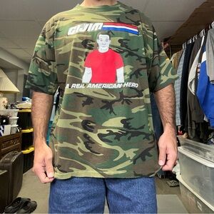 Vtg L.A.T Sport T-Shirt Size 2XL Camo G.I. Jim American Hero Corba Beverage